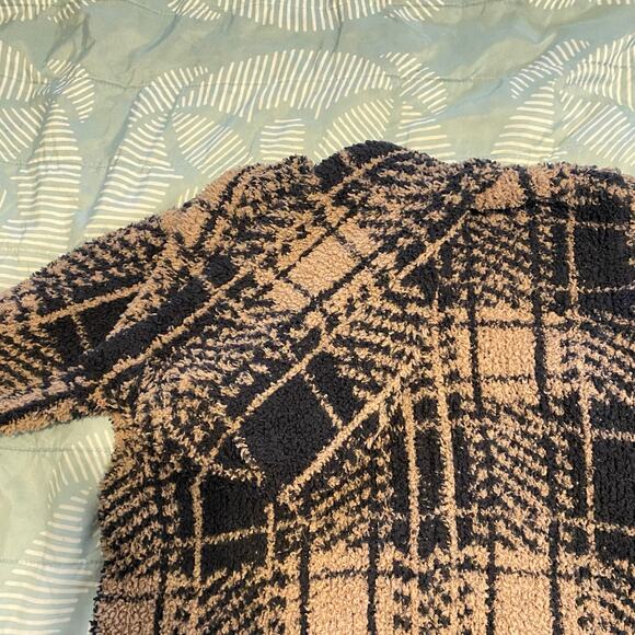 SKIMS Kids Brown Black Hooded Zip Front Plaid Cozy Knitting Onesie Size 6 / 7 - Picture 7 of 8